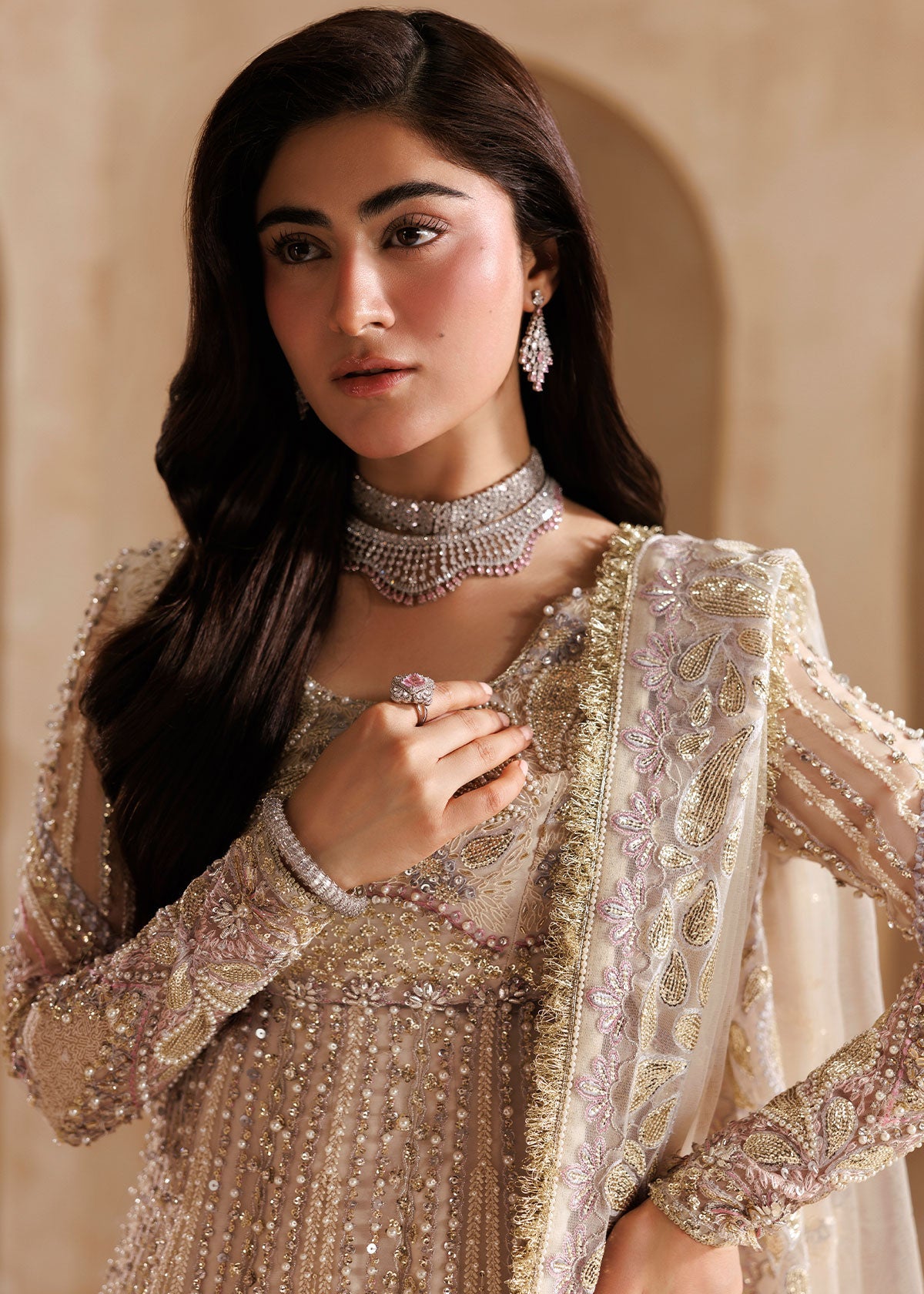 Sabrinia by Sardinia – luxury Pakistani wedding outfit in dusty white