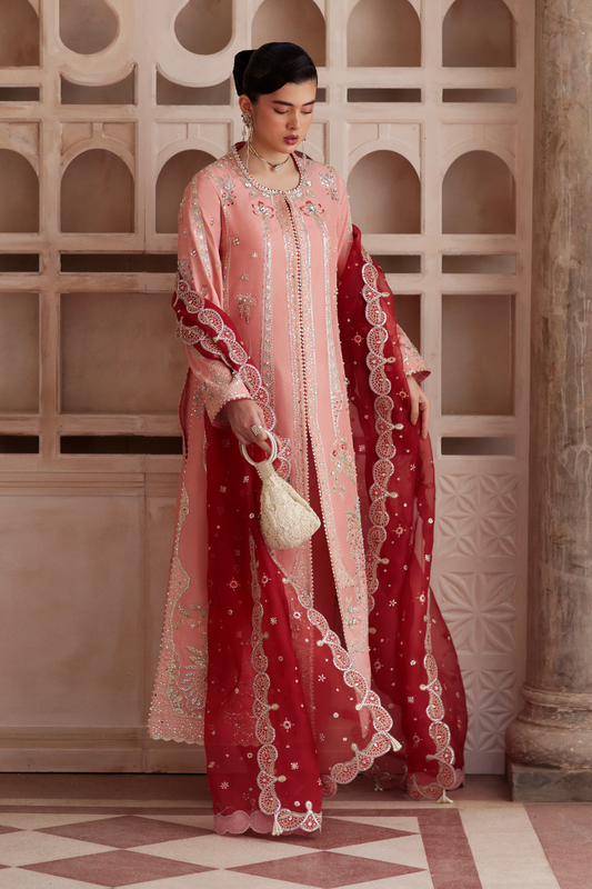 Mireya by Soraya – hand embellished open raw silk jacket in pink