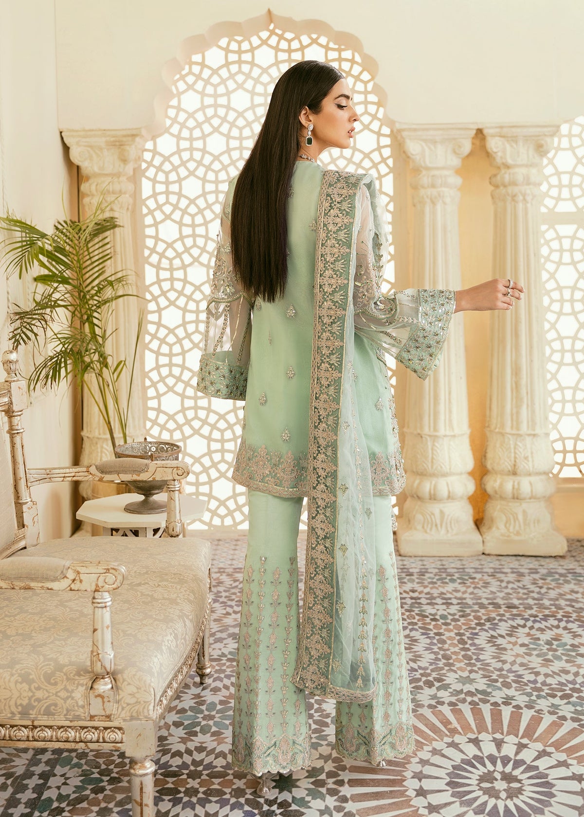 Akbar Aslam Juan net dupatta with organza border