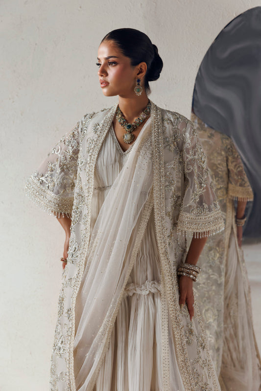 Akbar Aslam Aurelia tiered flare with sheer net dupatta
