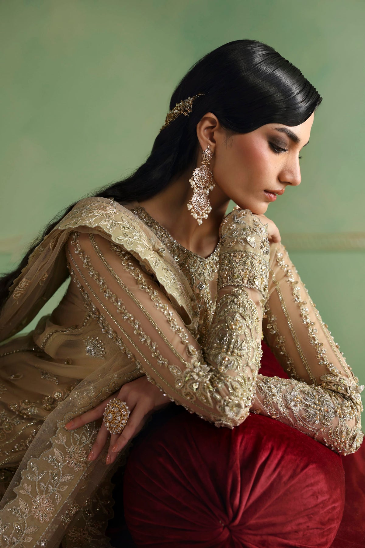 Akbar Aslam Zareefa embroidered net dupatta with organza border