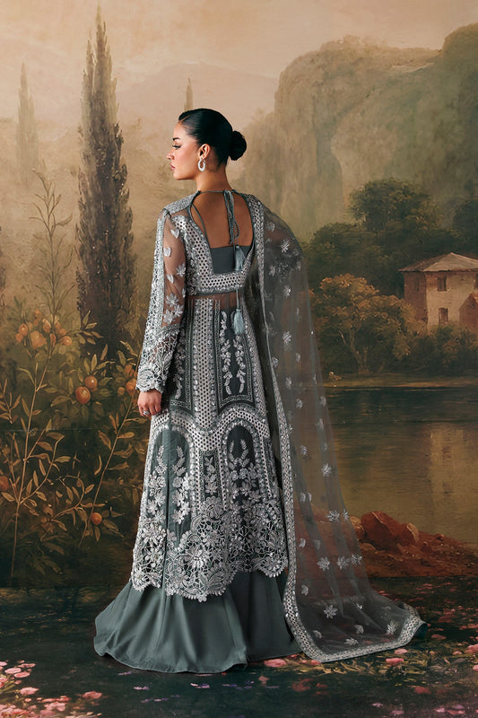 Afrozeh La Fuchsia '26 Crescent Pakistani grey formal with organza dupatta