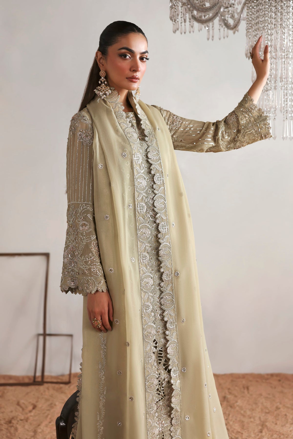 Akbar Aslam Evora embroidered chiffon dupatta with organza border
