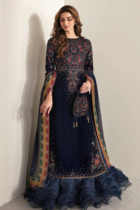 Rich velvet formal dress with intricate embroidery, chiffon dupatta, and silk trouser. A timeless outfit blending elegance, comfort, and sophistication.