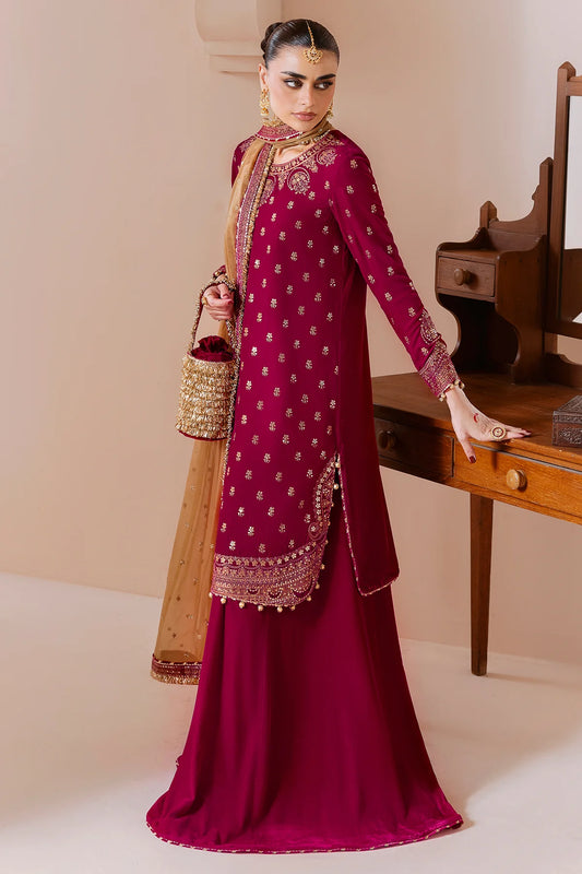 Refined velvet suit CVF D-11 with rich embroidery, organza dupatta & velvet bottom. A luxurious formal look with comfort & sophistication. Shop now!