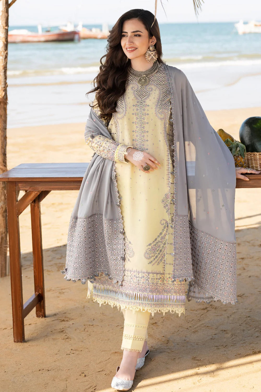 Shop JAZMIN SHAHKAR EID COLLECTION EMBROIDERED LUXURY LAWN SL23-D2 at Raz Ruya! Huge discounts on luxury Pakistani designer wear. Fast delivery to UK, USA & Canada. End-of-Year & New Year Sale!