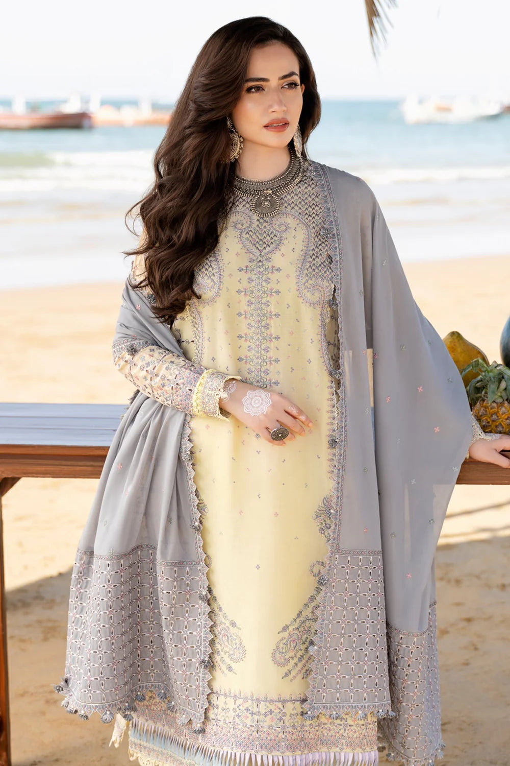 Shop JAZMIN SHAHKAR EID COLLECTION EMBROIDERED LUXURY LAWN SL23-D2 at Raz Ruya! Huge discounts on luxury Pakistani designer wear. Fast delivery to UK, USA & Canada. End-of-Year & New Year Sale!