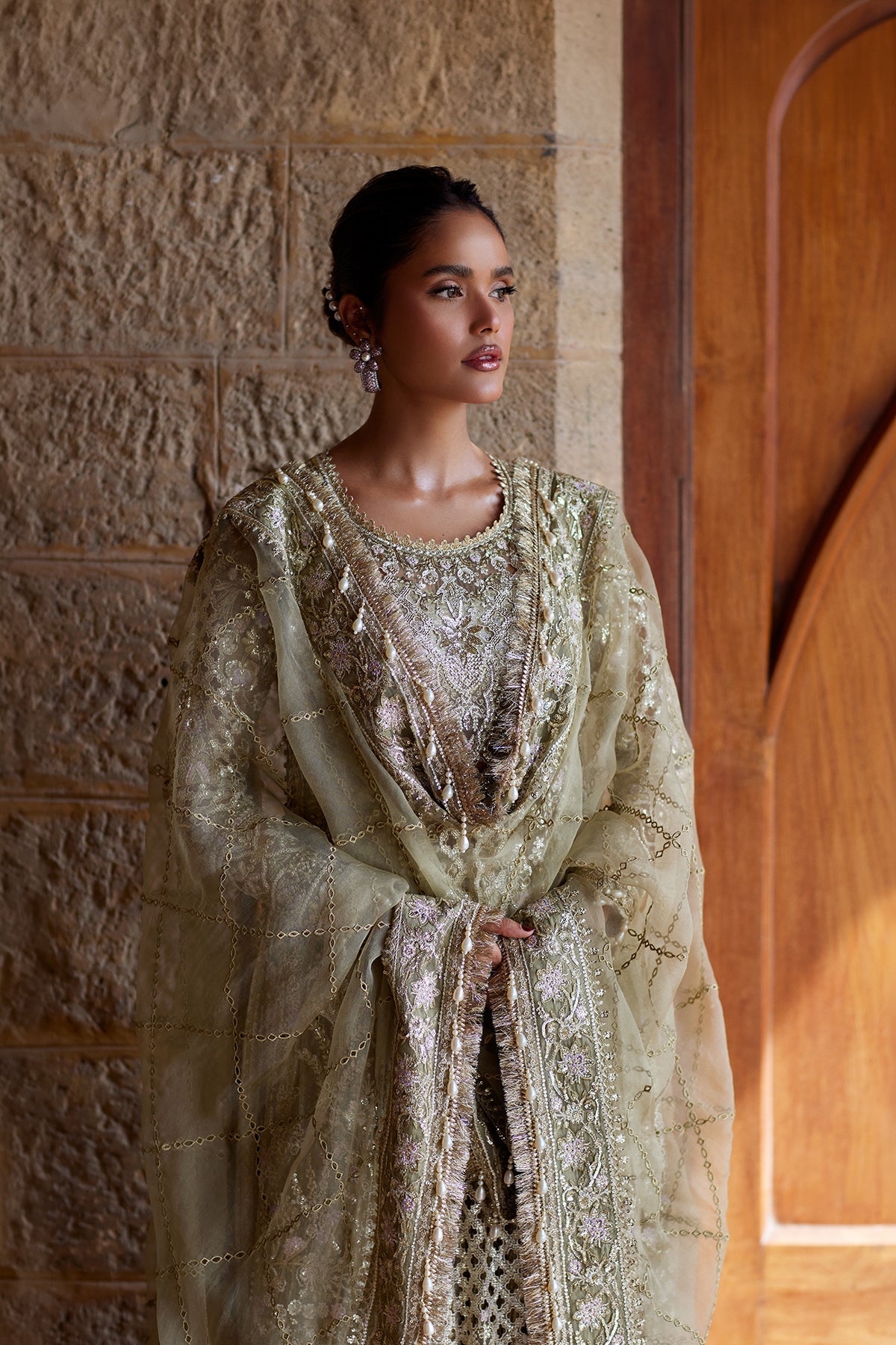 Afrozeh Sukhan organza panel embroidery close-up