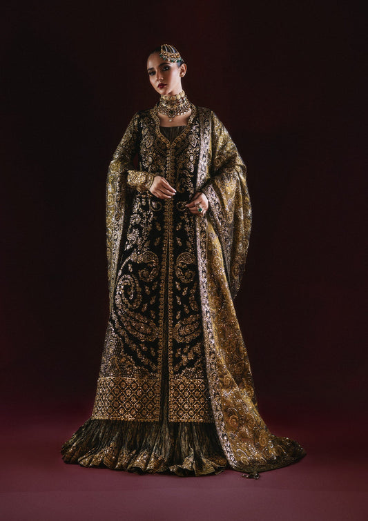 AIK Atelier Dastoor A2408 Pakistani black velvet formal with tissue dupatta