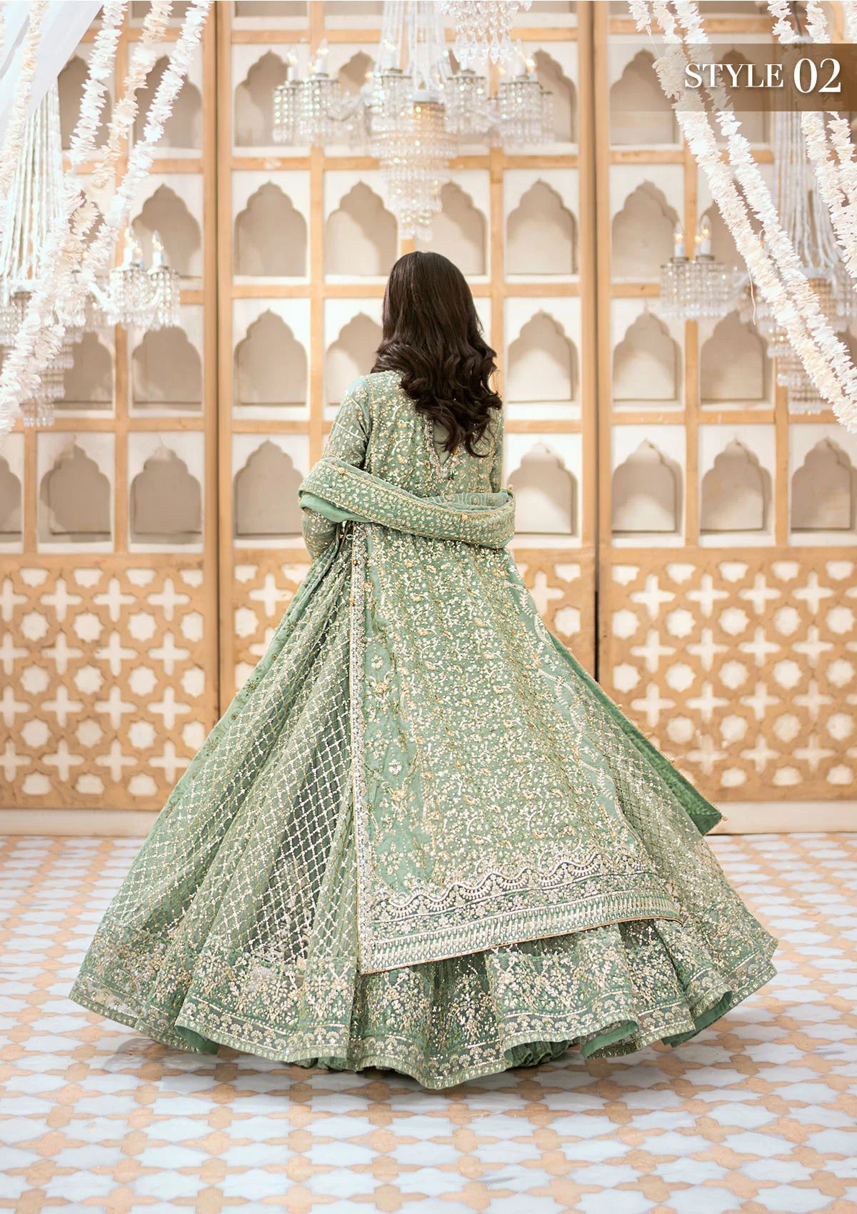 Elegant kundan zari ensemble with embellished organza neckline, detailed borders, masoori silk pants, and a chiffon dupatta. Styled as angrakha with gharara or long shirt with crushed frock.