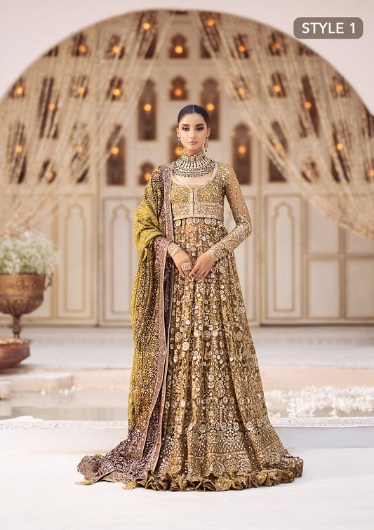 AIK Atelier Look B2404 Pakistani olive wedding formal with silk dupatta