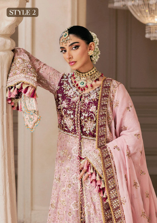Shop pink chiffon embroidered dress with masoori pants & dupatta. Features kalidar with gharara or open front sharara—perfect for weddings & events.