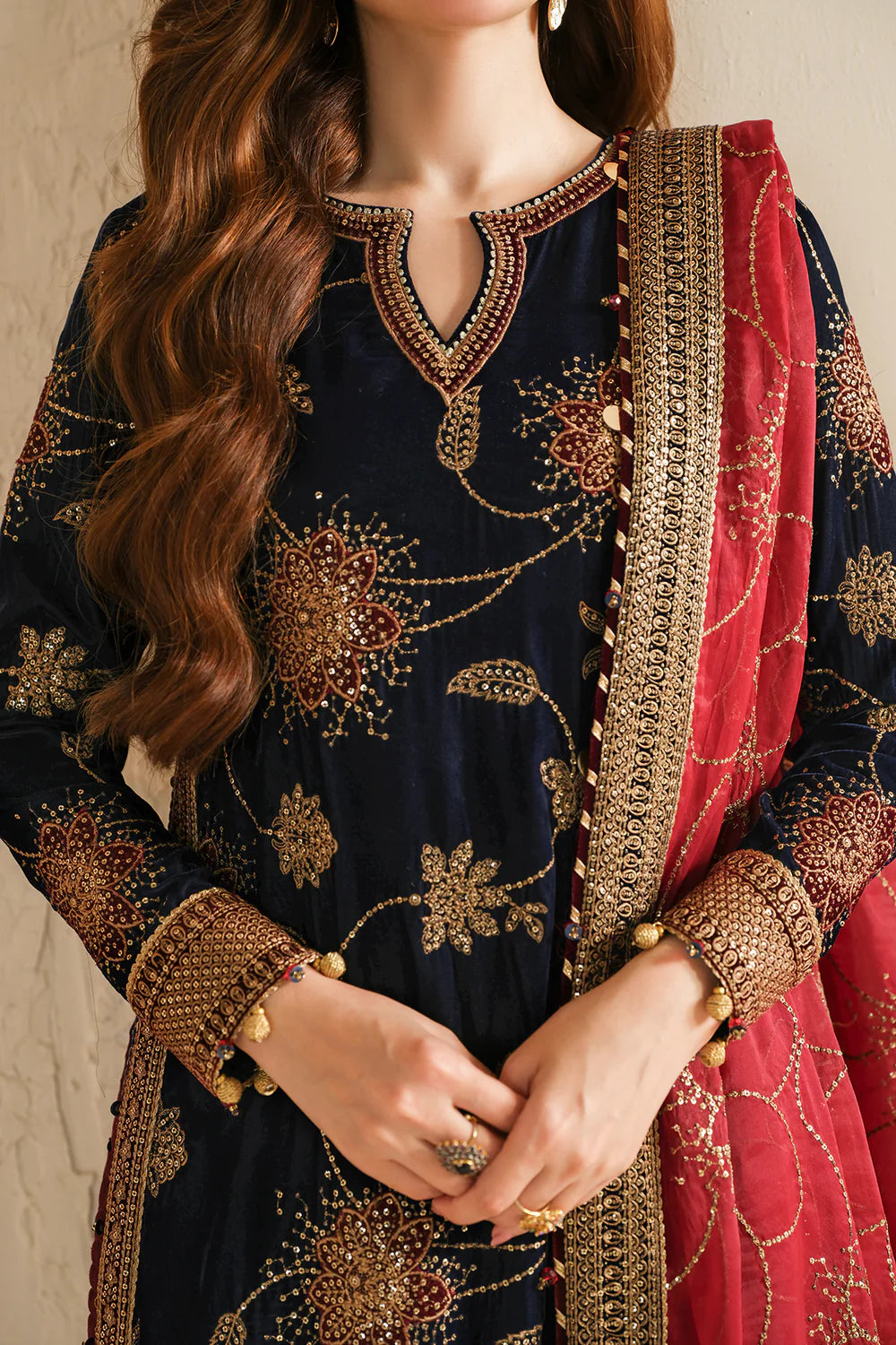 Shop JAZMIN Velvet Formal VF-2040 at Raz Ruya! Huge discounts on luxury Pakistani designer wear. Fast delivery to UK, USA & Canada. End-of-Year & New Year Sale!