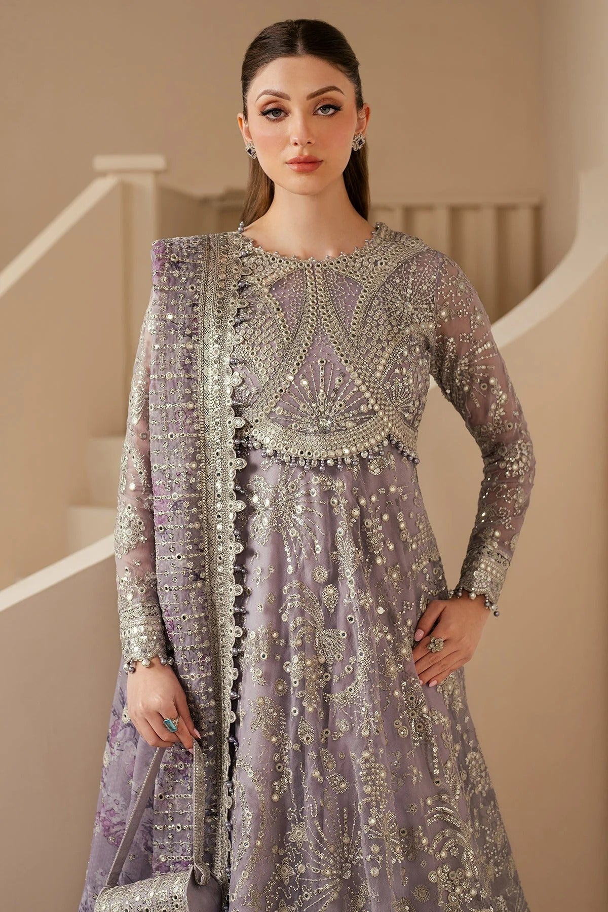 Elevate your style with this embroidered chiffon outfit featuring digital prints, luxe borders & rawsilk inner—perfect for any event. Shop WF'25-05 now!