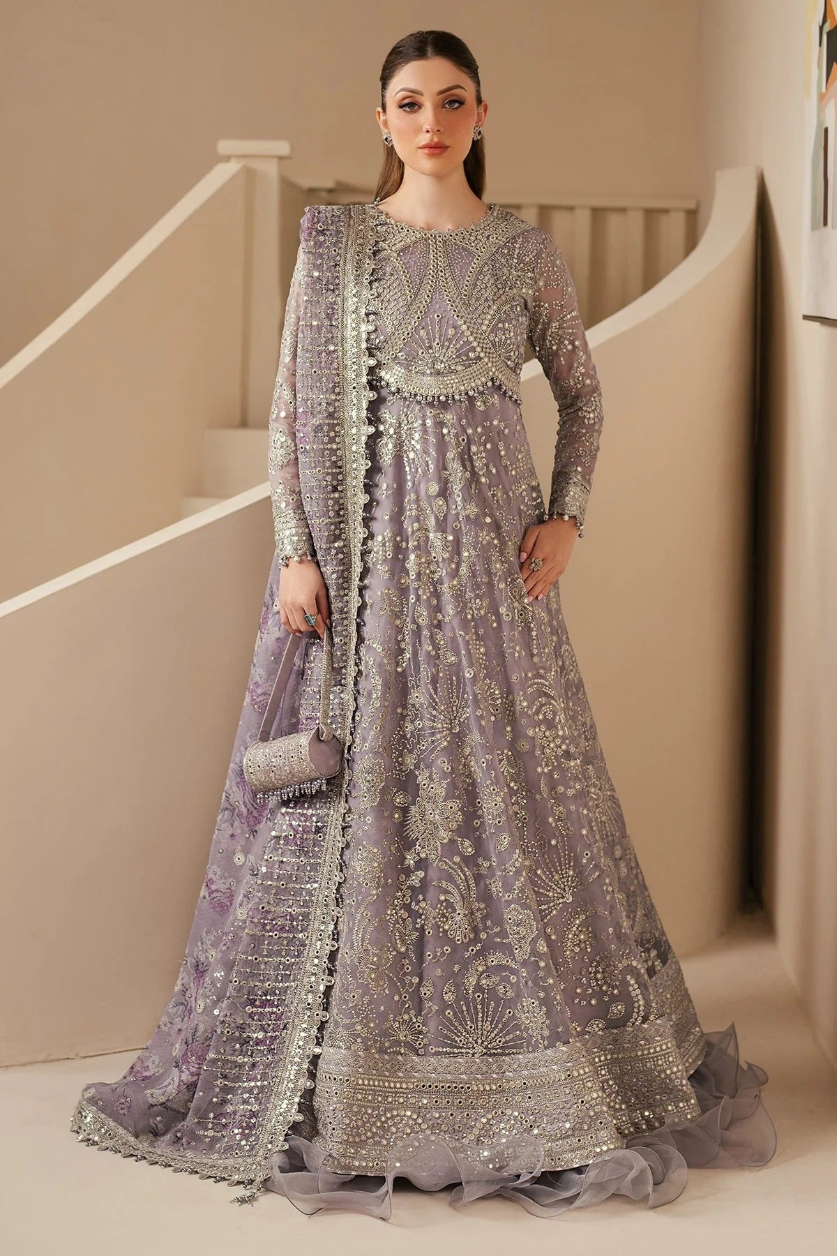 Elevate your style with this embroidered chiffon outfit featuring digital prints, luxe borders & rawsilk inner—perfect for any event. Shop WF'25-05 now!
