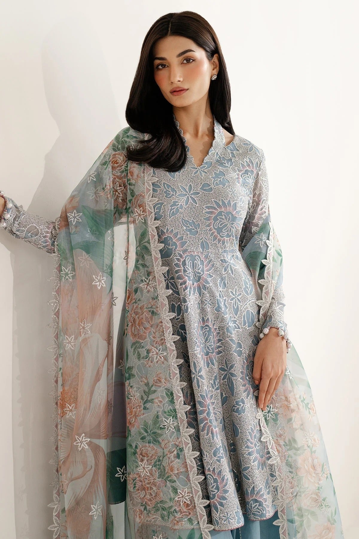 Featuring embroidered chiffon, organza dupatta, and rawsilk bottom, UC-3075 blends tradition and style—perfect for formal events and festive wear.