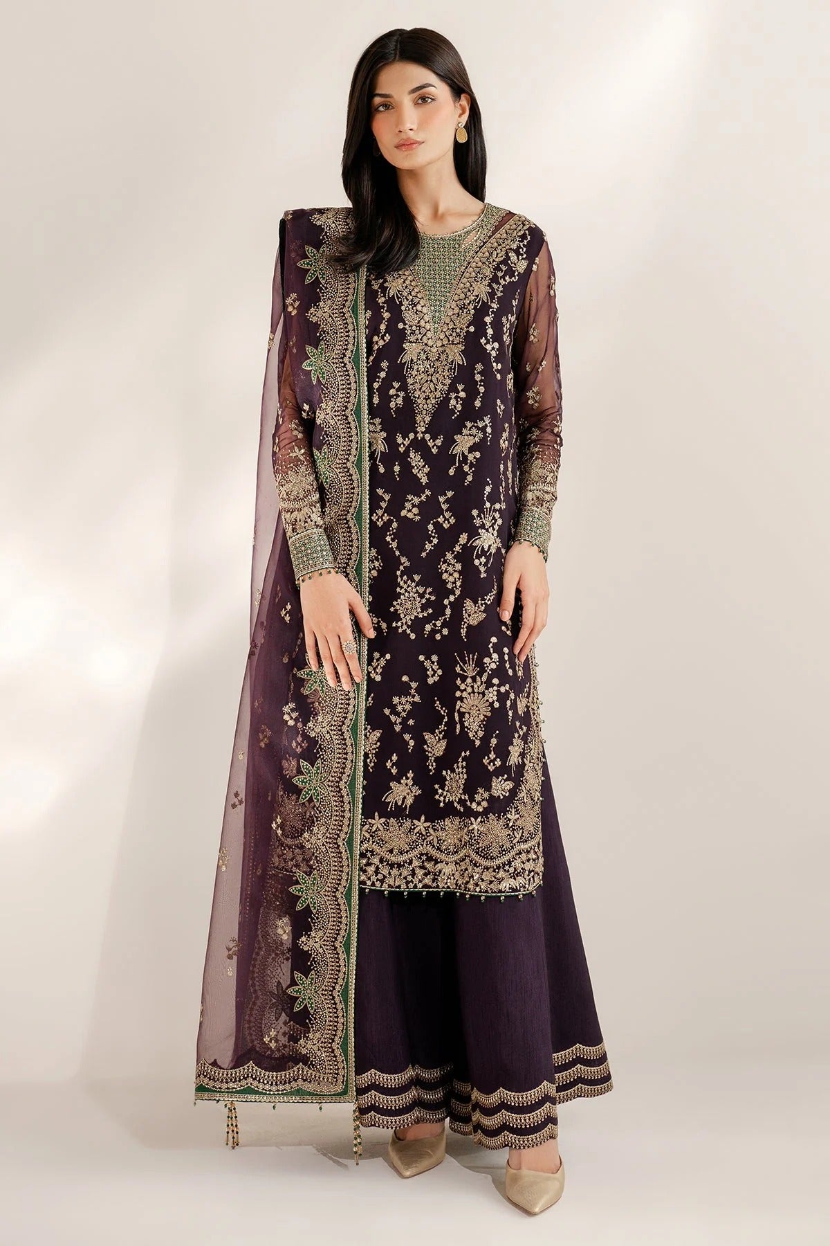 UC-3078 features intricate embroidery, organza dupatta, and rawsilk bottom—crafted for timeless elegance. Perfect for festive, party, or formal occasions.