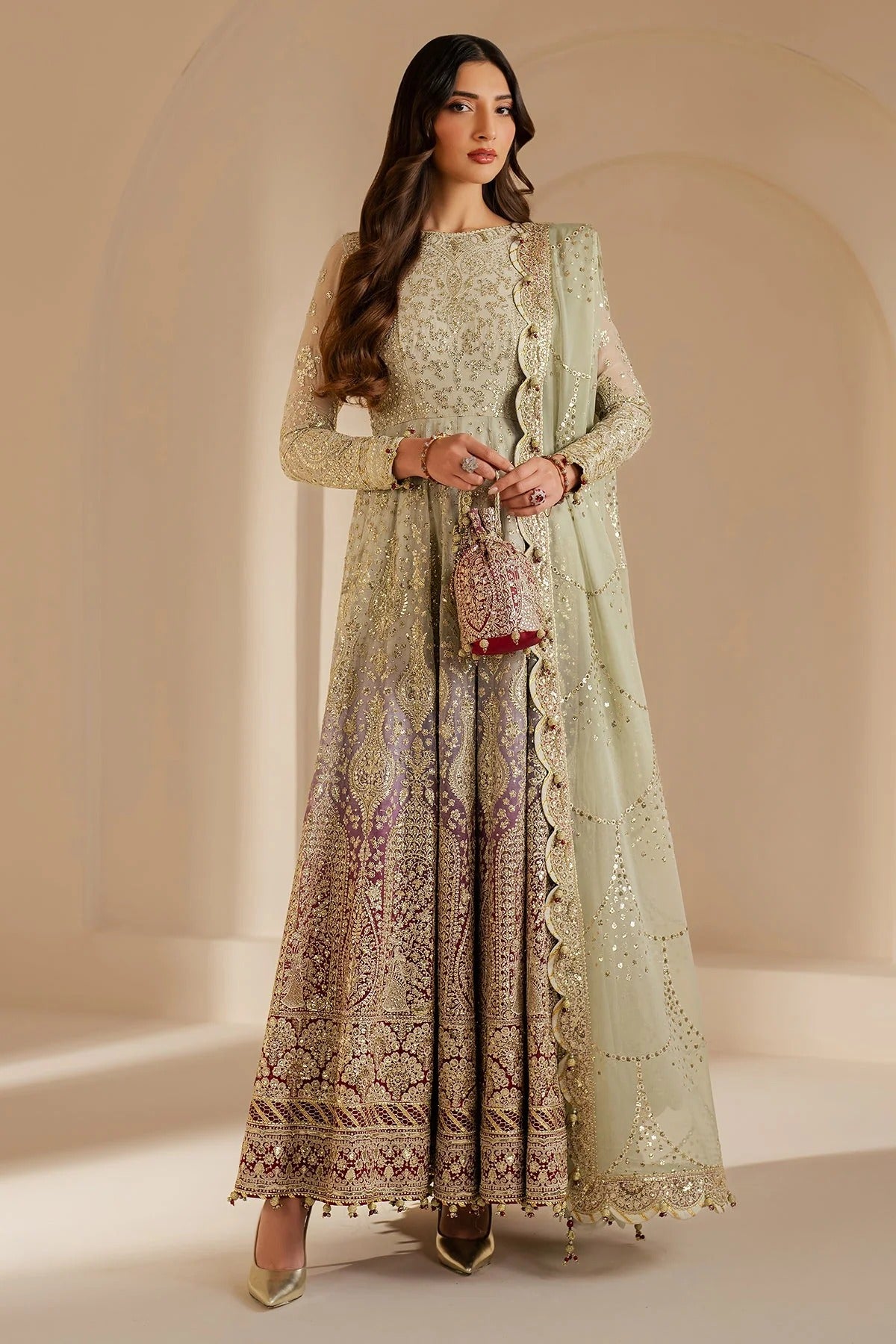 WF'25-01 features embroidered chiffon, digital prints, and an elegant organza dupatta with rawsilk bottom. A perfect pick for formal or festive occasions.