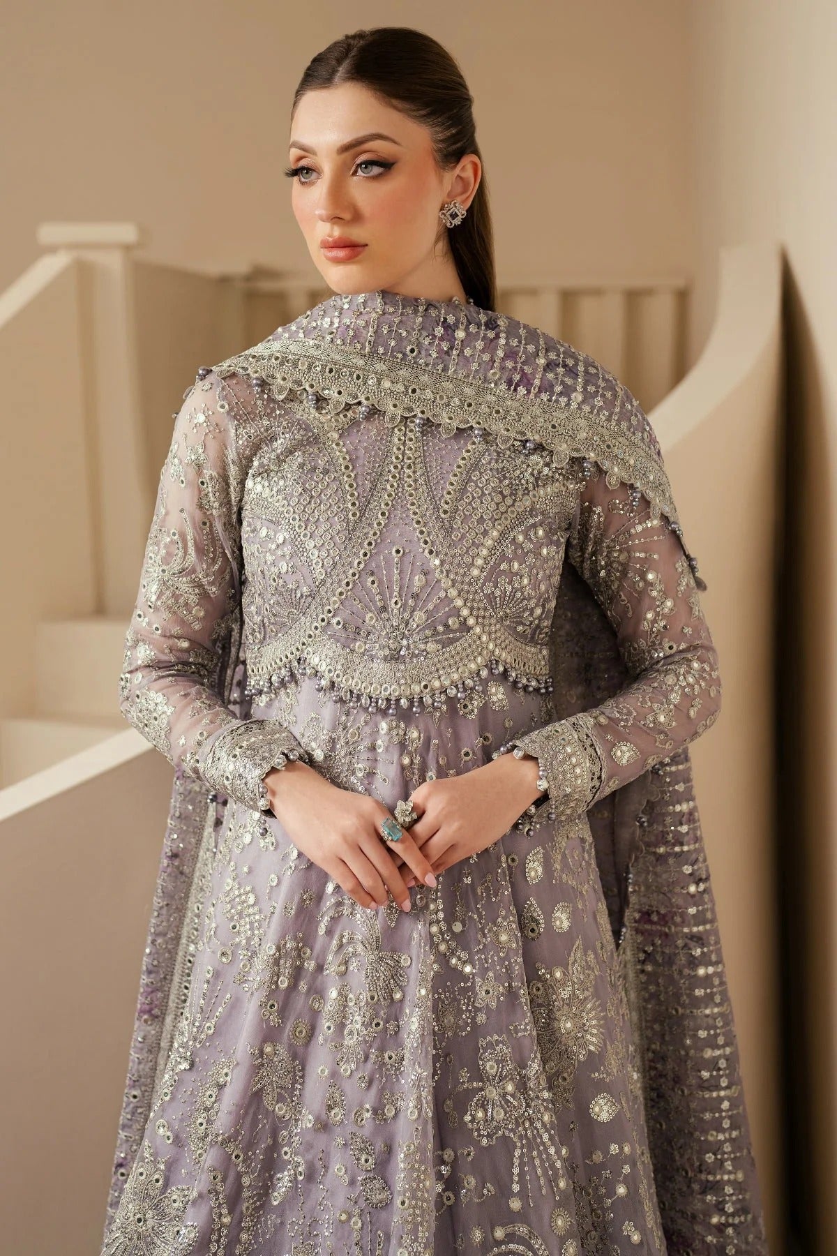 Elevate your style with this embroidered chiffon outfit featuring digital prints, luxe borders & rawsilk inner—perfect for any event. Shop WF'25-05 now!