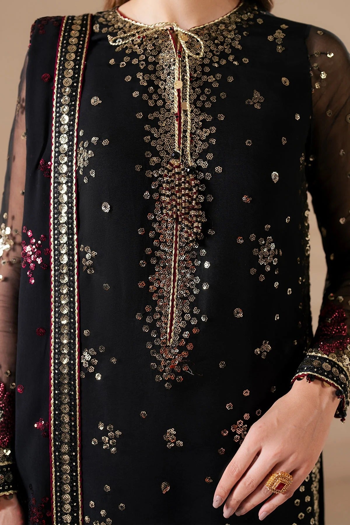 Shop Jazmin UC-3070 – a stunning embroidered chiffon suit with rawsilk bottom. Perfect for formal, party & bridal wear. Now shipping to UK, USA & Canada!