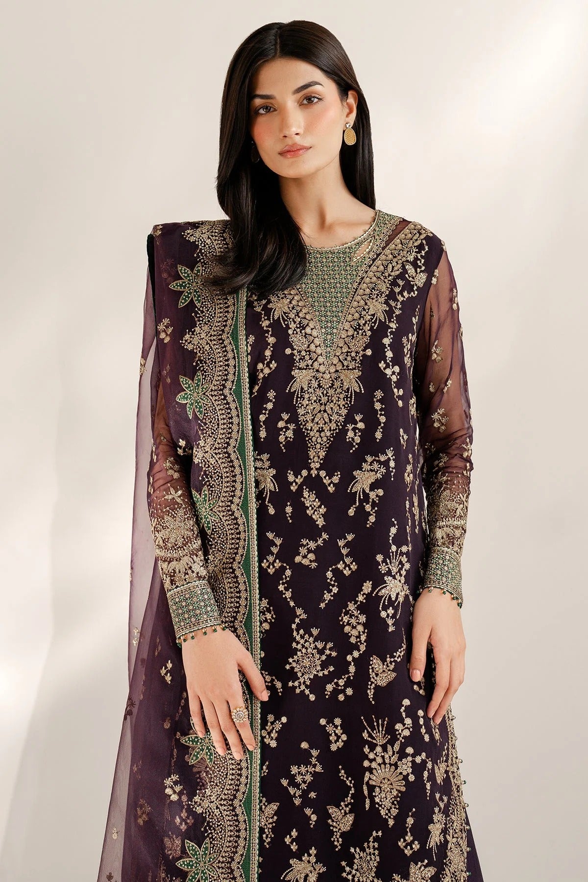 UC-3078 features intricate embroidery, organza dupatta, and rawsilk bottom—crafted for timeless elegance. Perfect for festive, party, or formal occasions.
