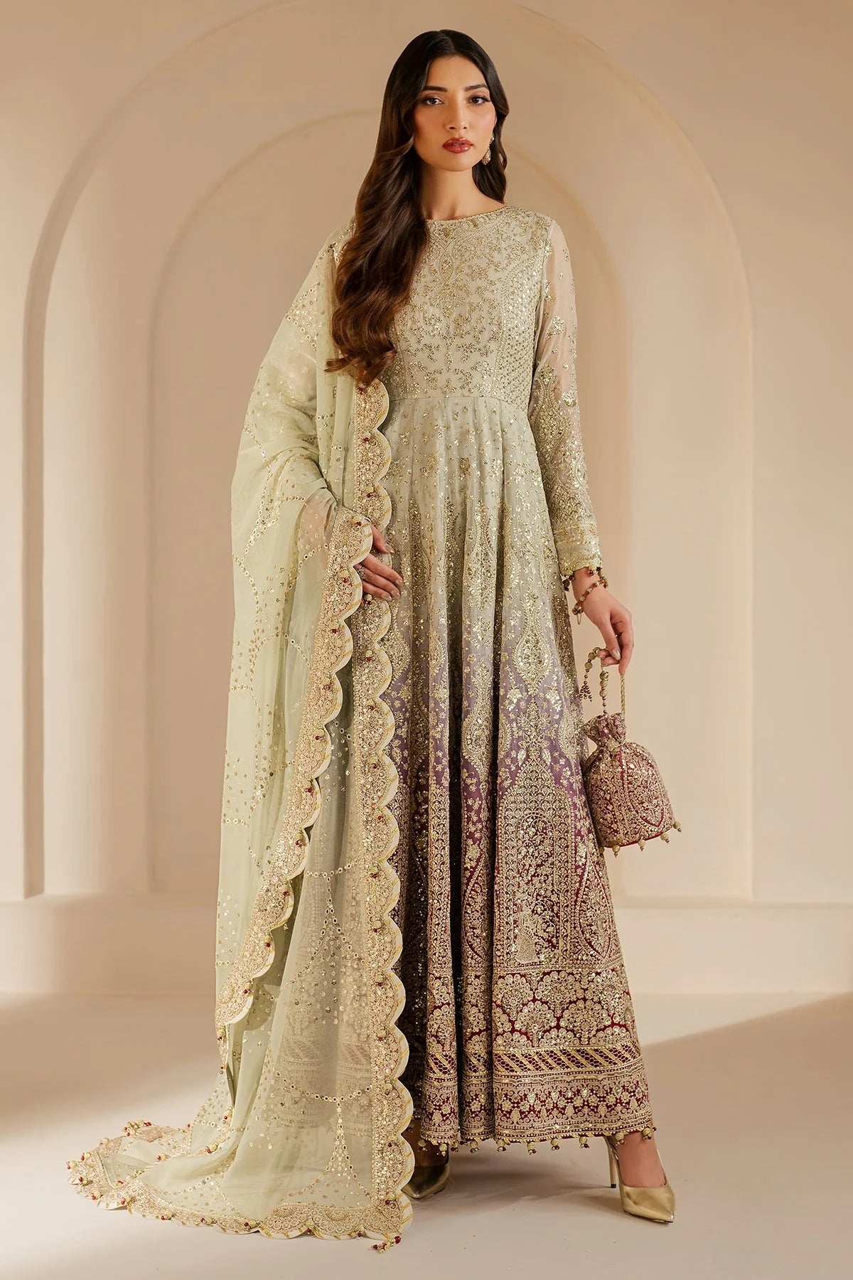 WF'25-01 features embroidered chiffon, digital prints, and an elegant organza dupatta with rawsilk bottom. A perfect pick for formal or festive occasions.