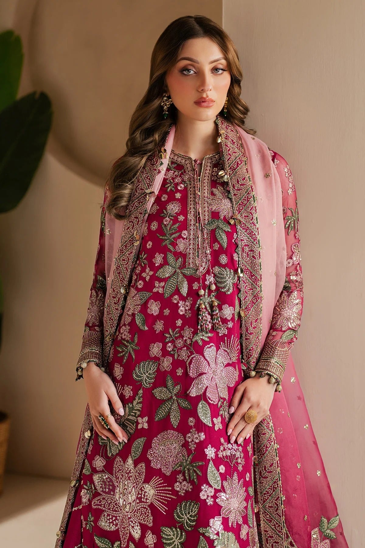 WF'25-03 features embroidered chiffon, organza dupatta, and raw silk bottom with elegant borders—crafted for luxurious style at formal occasions.
