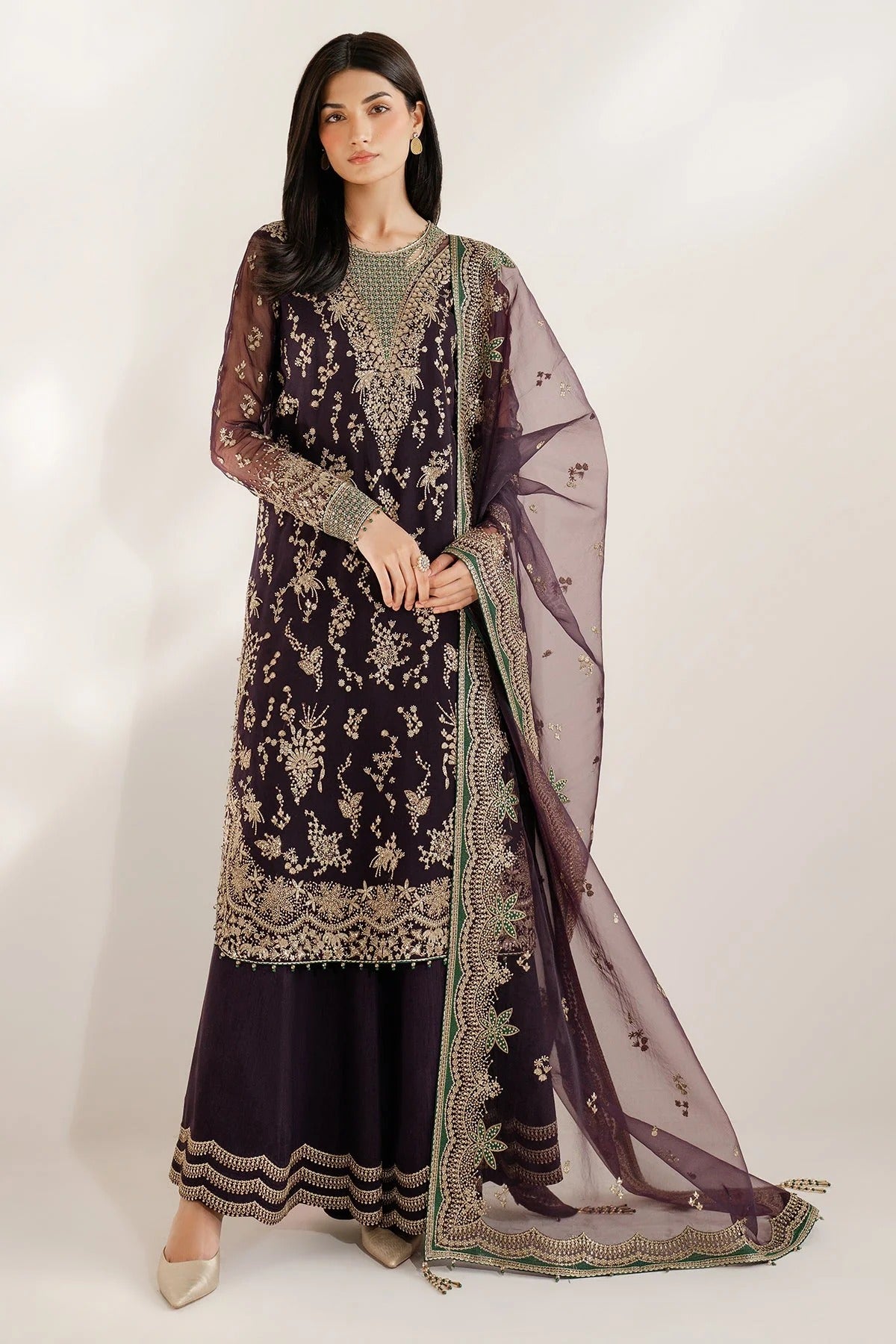 UC-3078 features intricate embroidery, organza dupatta, and rawsilk bottom—crafted for timeless elegance. Perfect for festive, party, or formal occasions.
