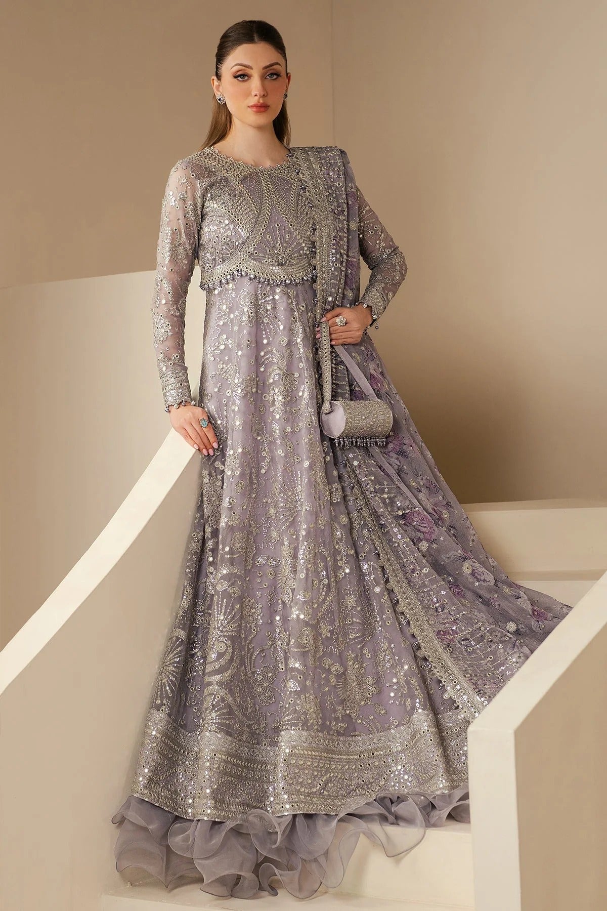 Elevate your style with this embroidered chiffon outfit featuring digital prints, luxe borders & rawsilk inner—perfect for any event. Shop WF'25-05 now!