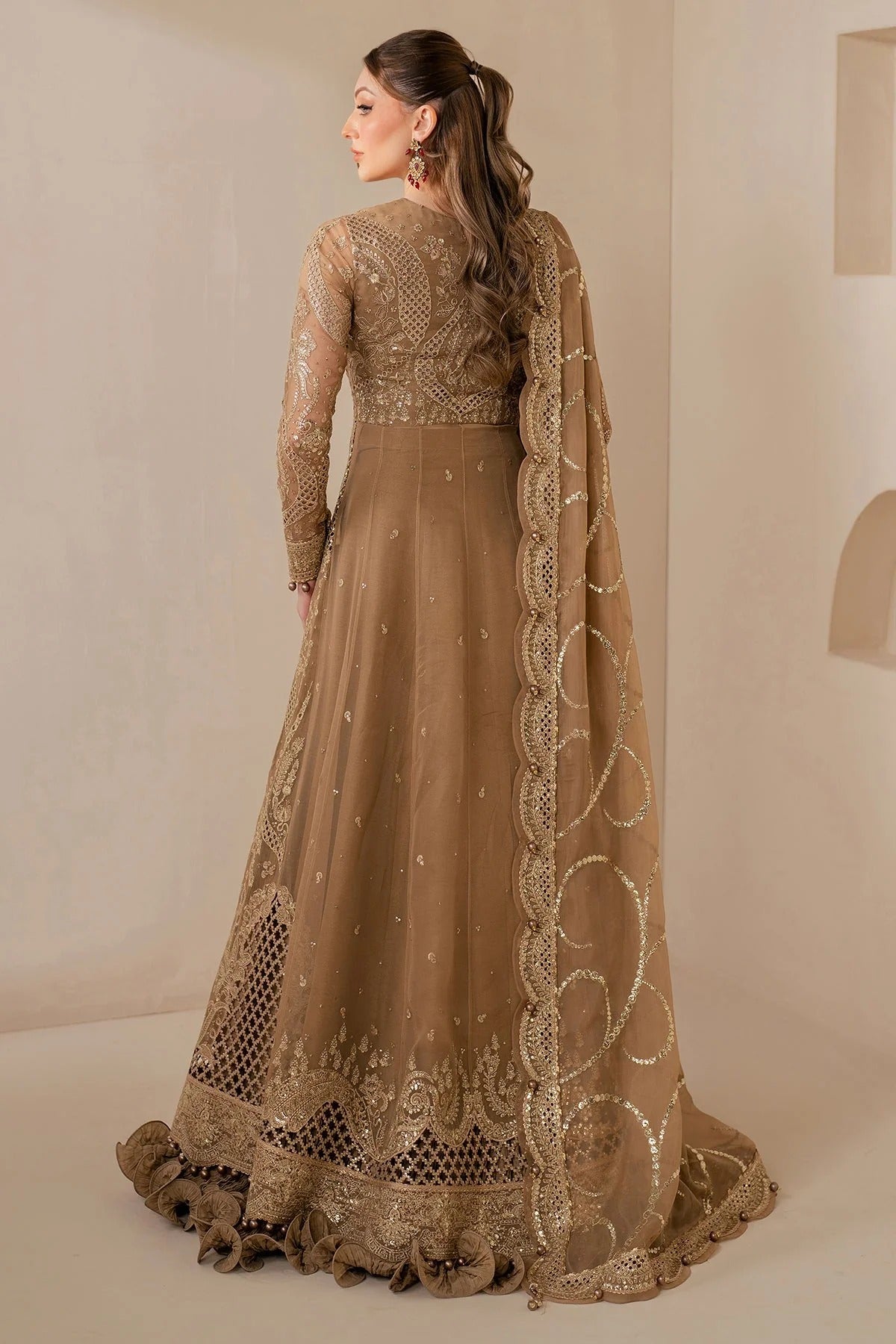 Make a statement in WF'25-04: a luxe chiffon dress with intricate embroidery, organza dupatta & rawsilk bottom. Ideal for formal & festive occasions.