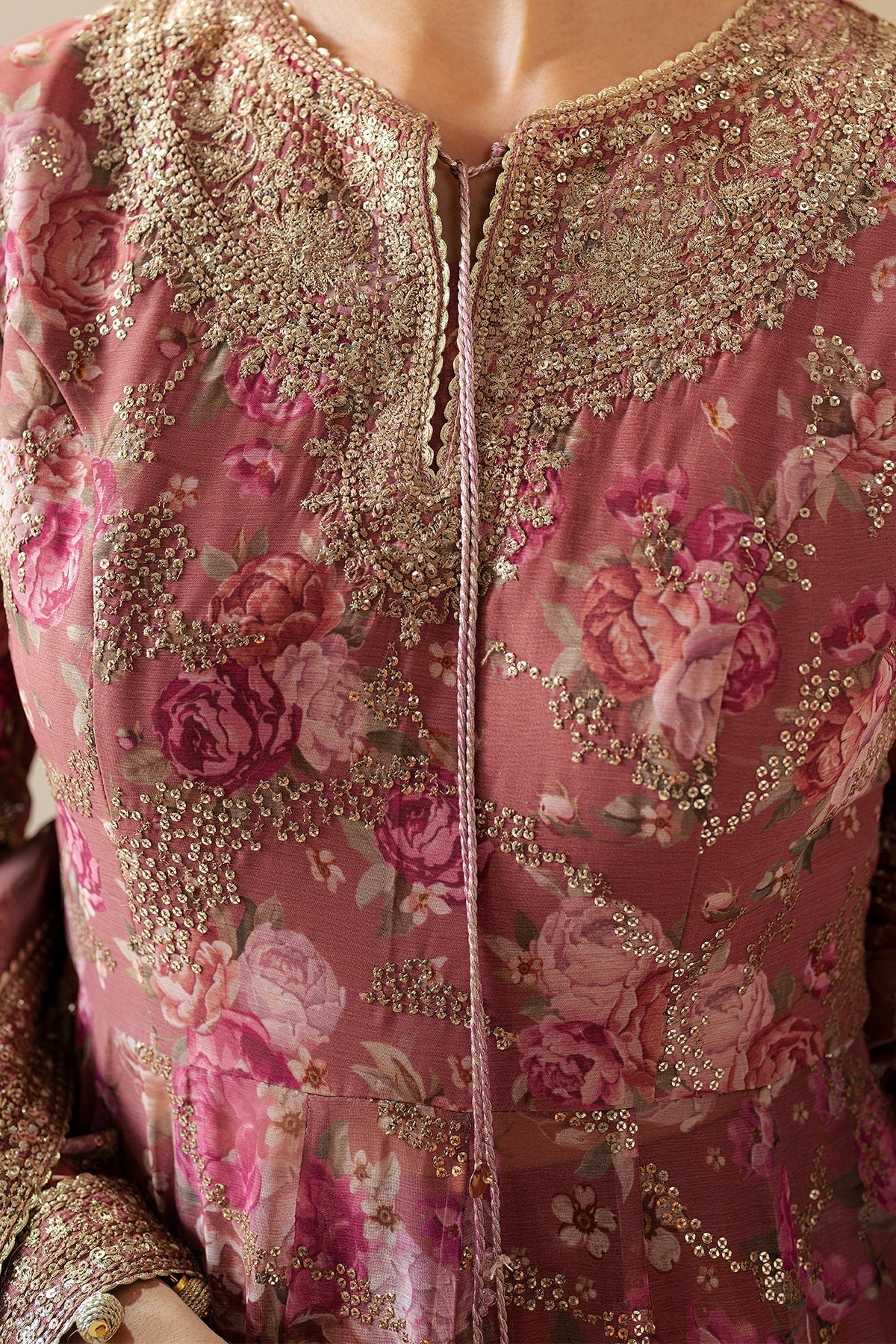 UC-3064 features embroidered chiffon panels and yoke, organza dupatta, and rawsilk bottom—perfect for graceful, high-end festive and formal occasions.