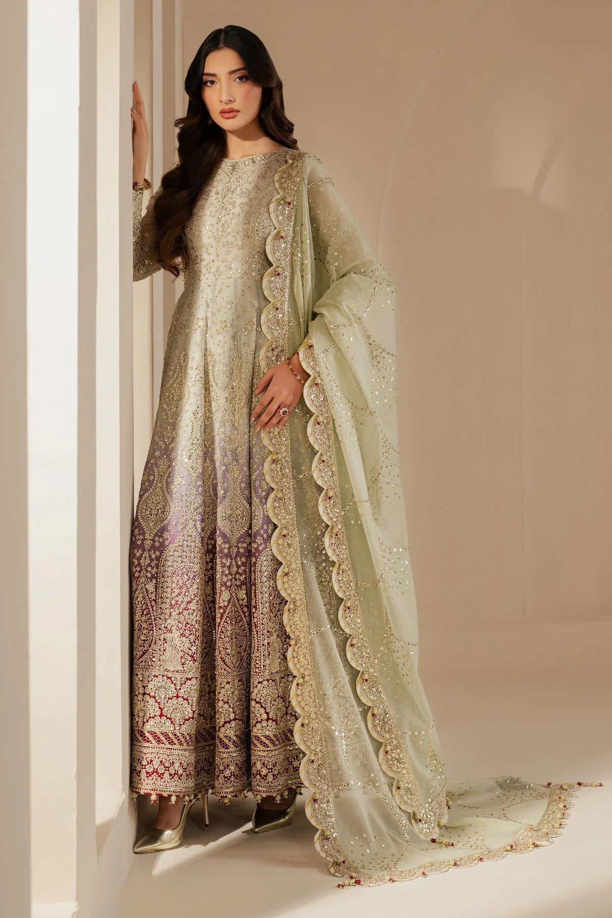 WF'25-01 features embroidered chiffon, digital prints, and an elegant organza dupatta with rawsilk bottom. A perfect pick for formal or festive occasions.