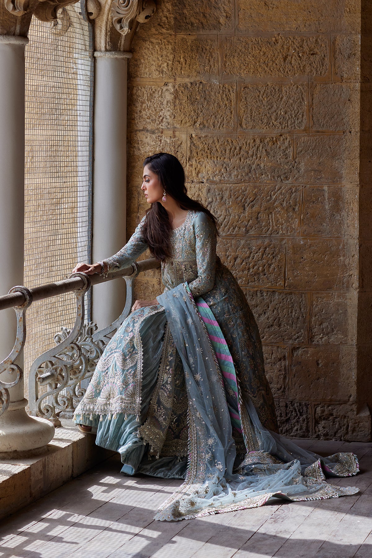 Afrozeh Lafz embroidered net panels side view