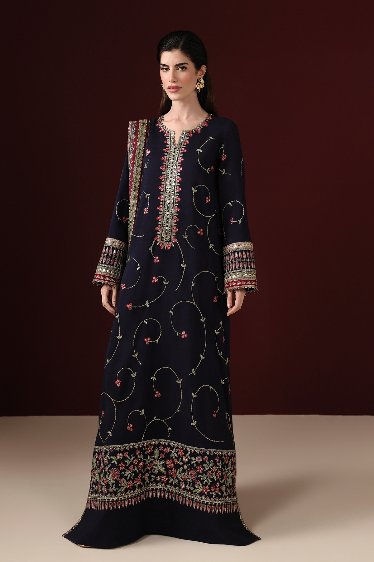 Jazmin UR-7087 embroidered Korean raw silk Pakistani formal suit