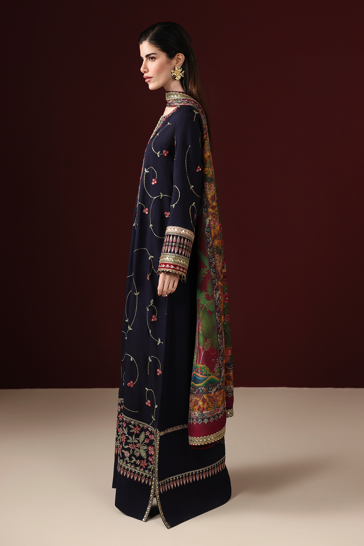 Embroidered raw silk UR-7087 by Jazmin – Pakistani party wear
