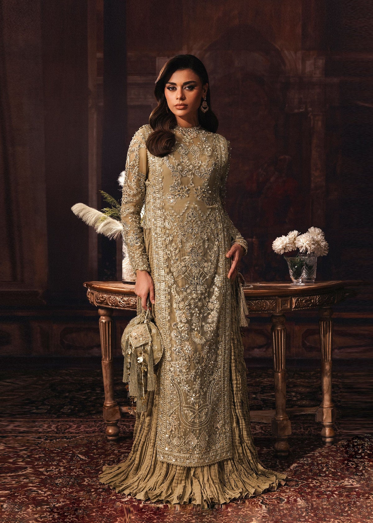 Sardinia Golden Hour beige net formal with raw silk inner