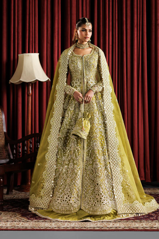 Shop elegant organza embroidered lehenga with hand embellished panels, sleeves & dupatta. Includes matt raw silk lehenga and inner fabric.