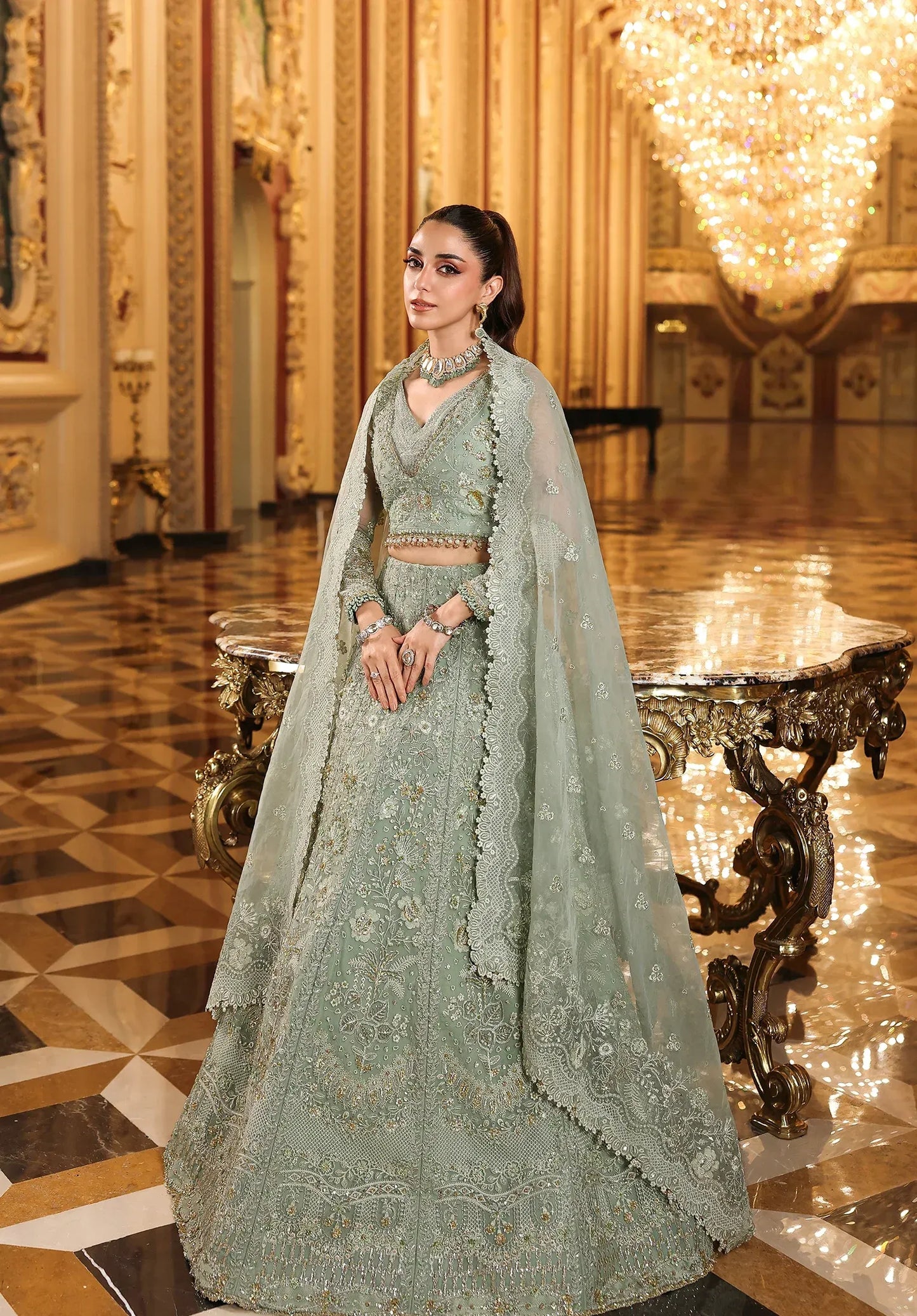 Lime Light by Elaf Stardom ’25 features hand-embroidered organza panels, elegant dupatta, and raw silk inner — perfect for festive gatherings and formal occasions.