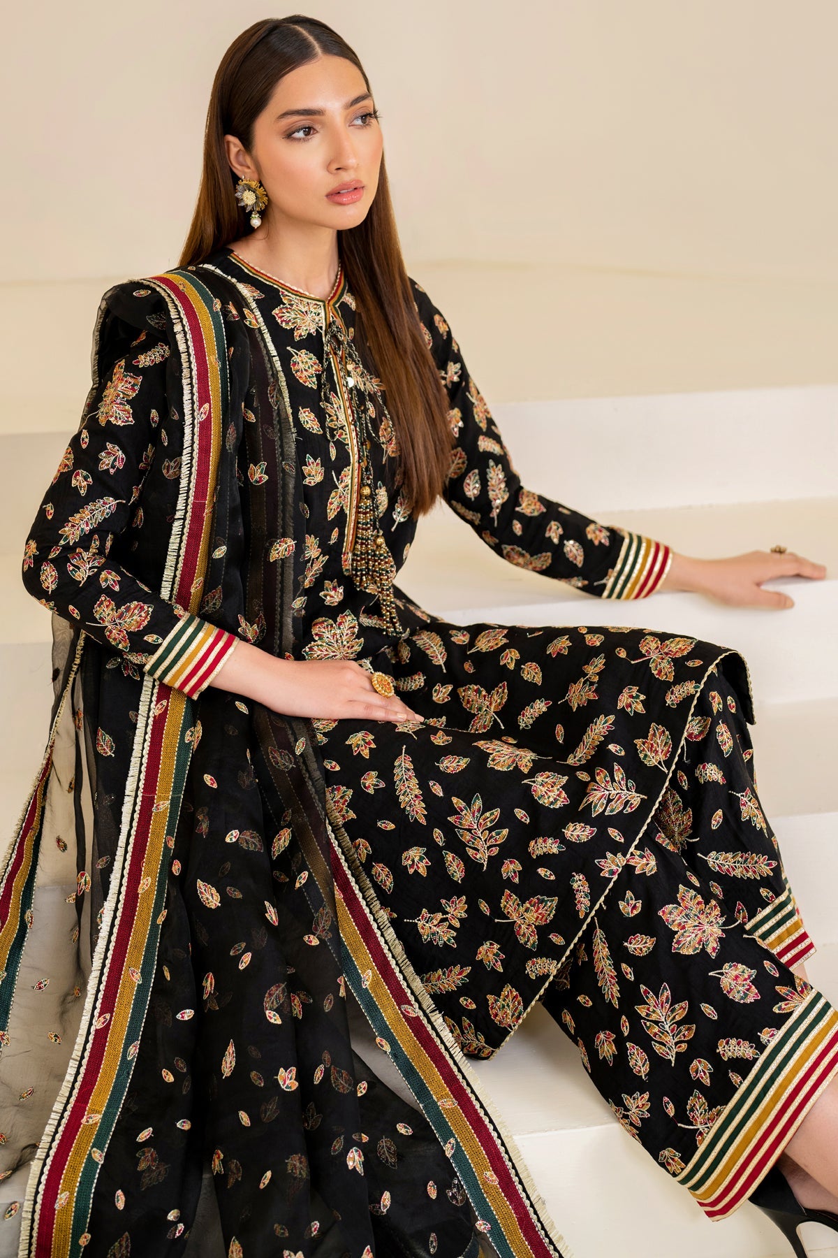 EMBROIDERED RAW SILK UR-7023