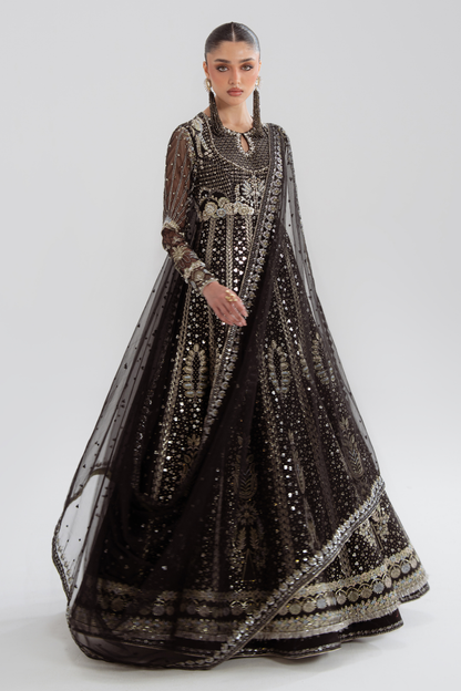Soraya Elowen black Chanderi silk anarkali with lehenga – Silk Edit'26