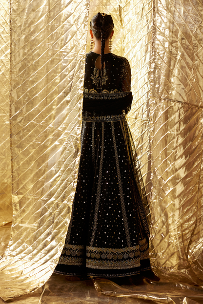Elowen black Pakistani festive anarkali by Soraya, UK