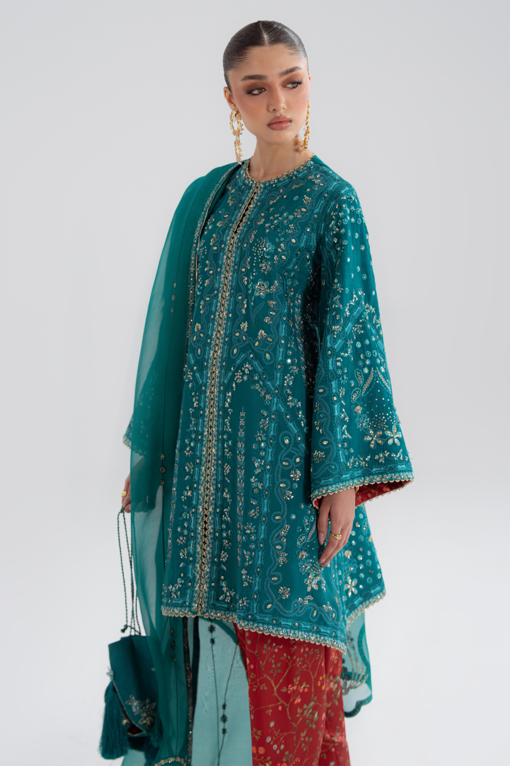 Alina teal Pakistani festive wear by Soraya, UK
