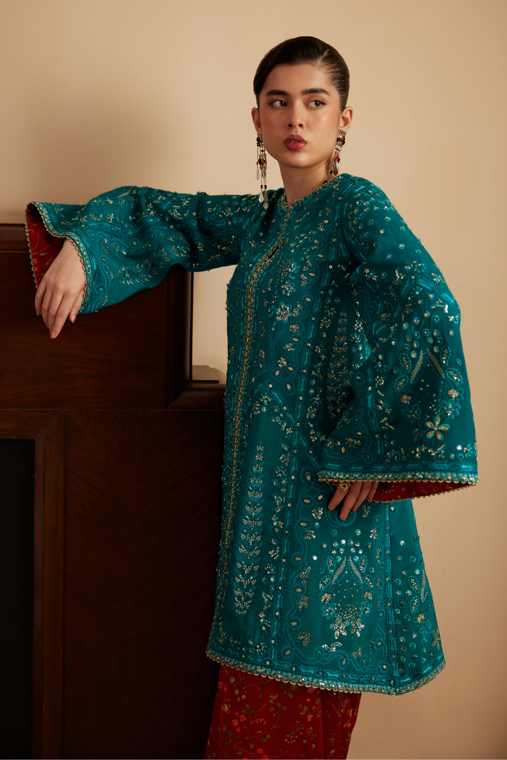 Soraya Alina with pleated printed shalwar and organza dupatta