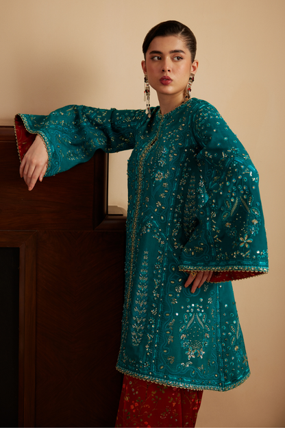 Soraya Alina with pleated printed shalwar and organza dupatta
