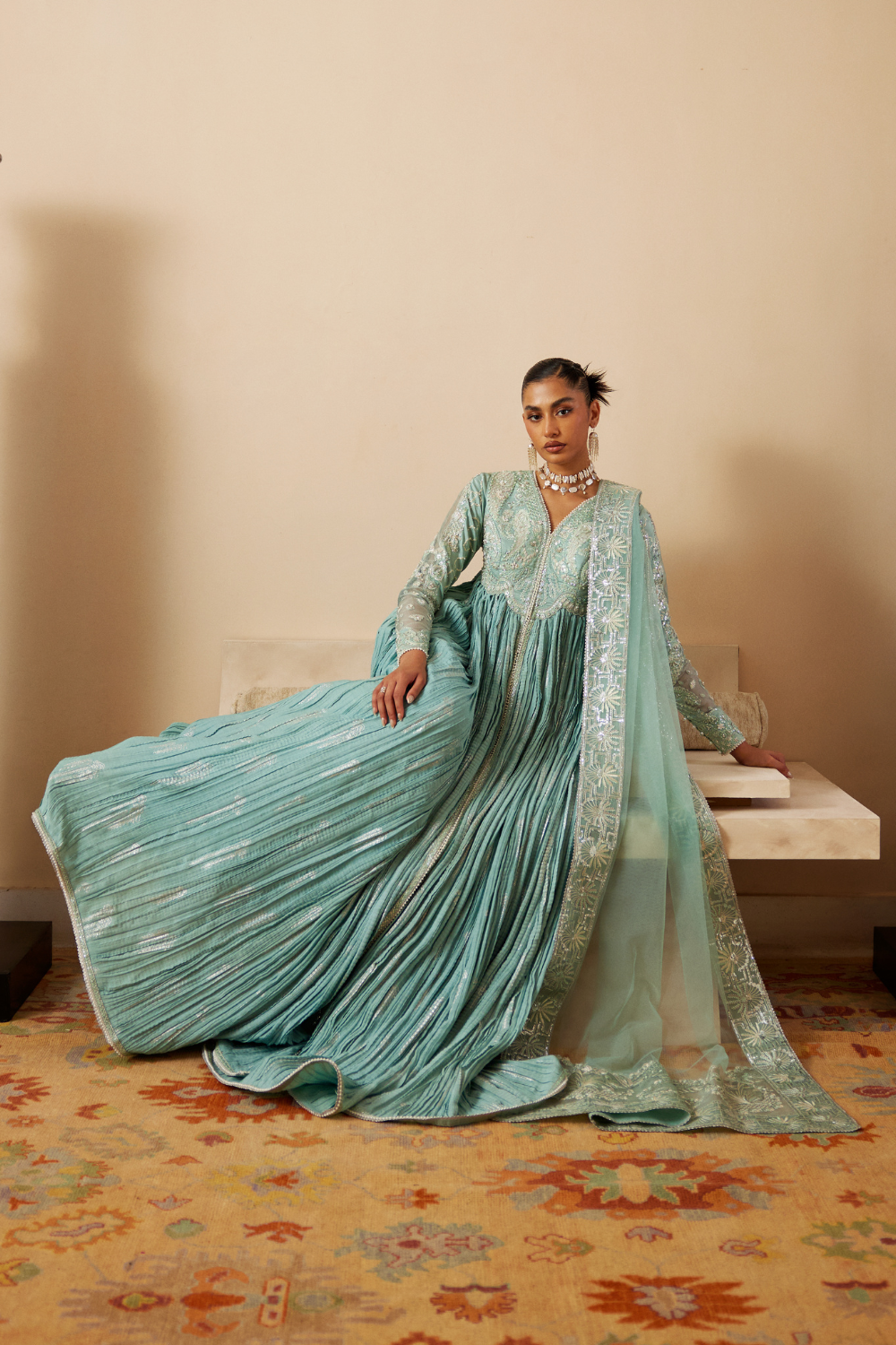 Soraya Aveline with embroidered net dupatta and raw silk pants