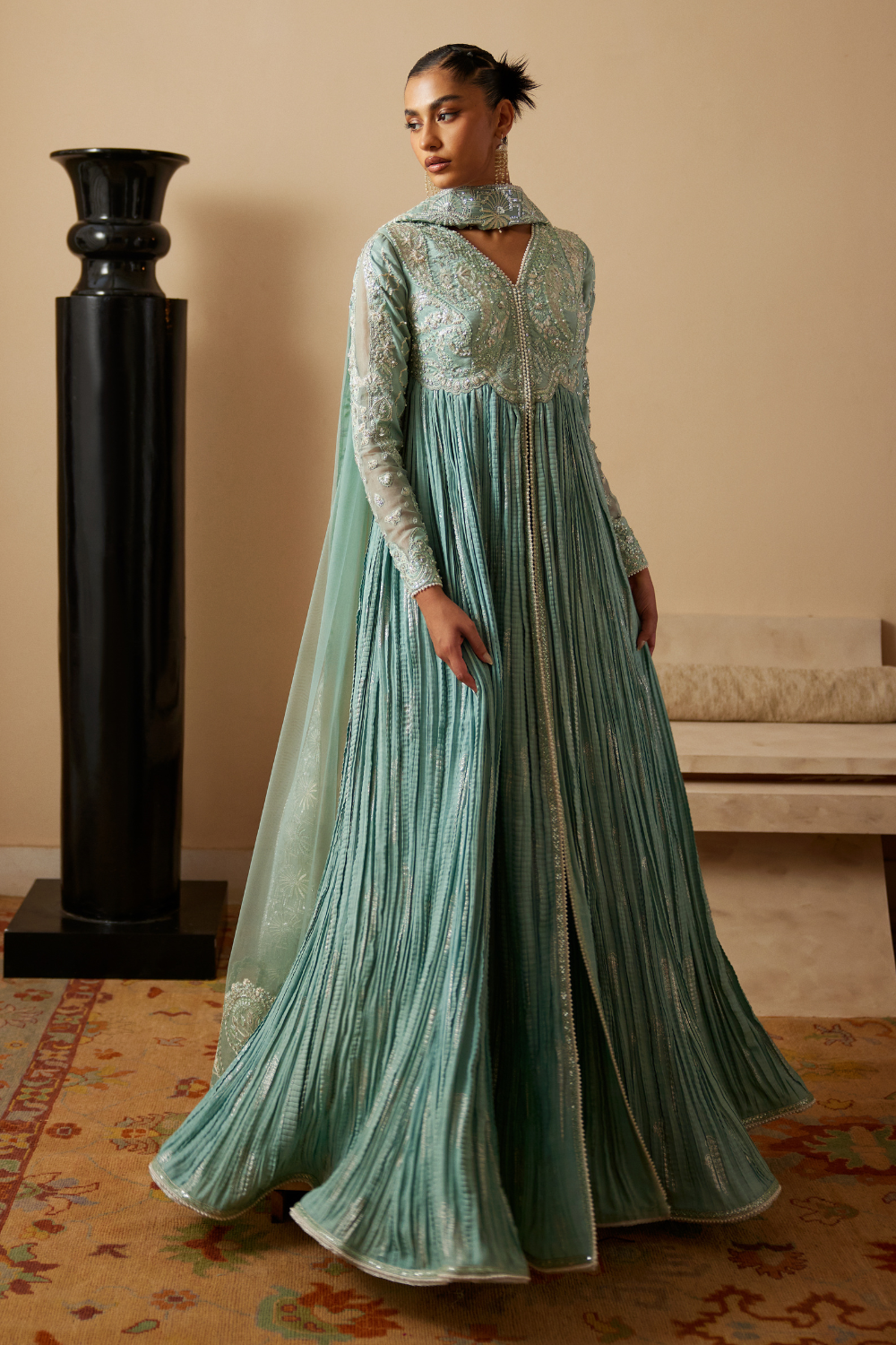 Soraya Aveline aquatic blue crushed raw silk pishwas – Silk Edit'26