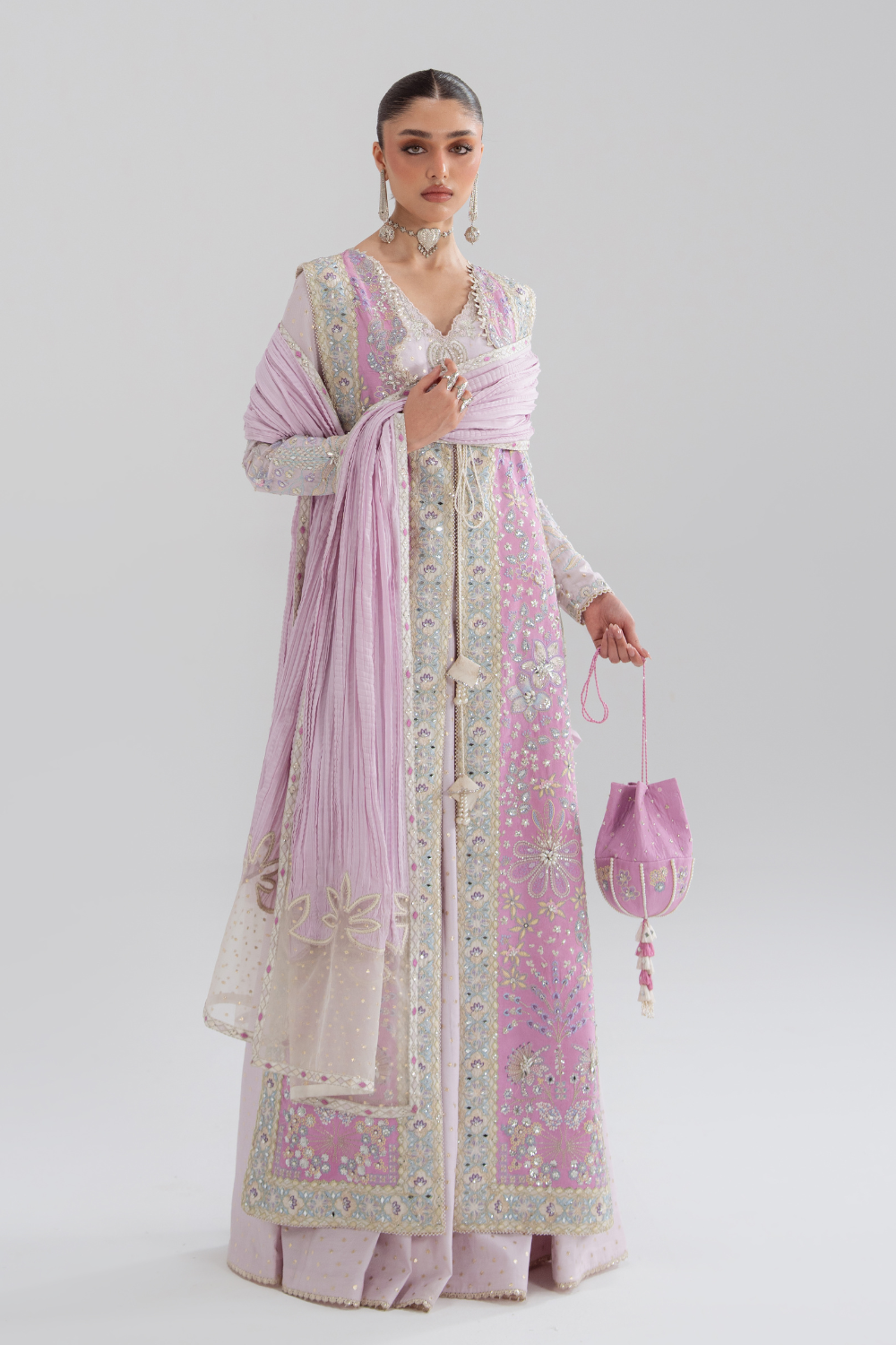 Soraya Zareen double-layered silk jacket with jacquard pishwas – Silk Edit'26