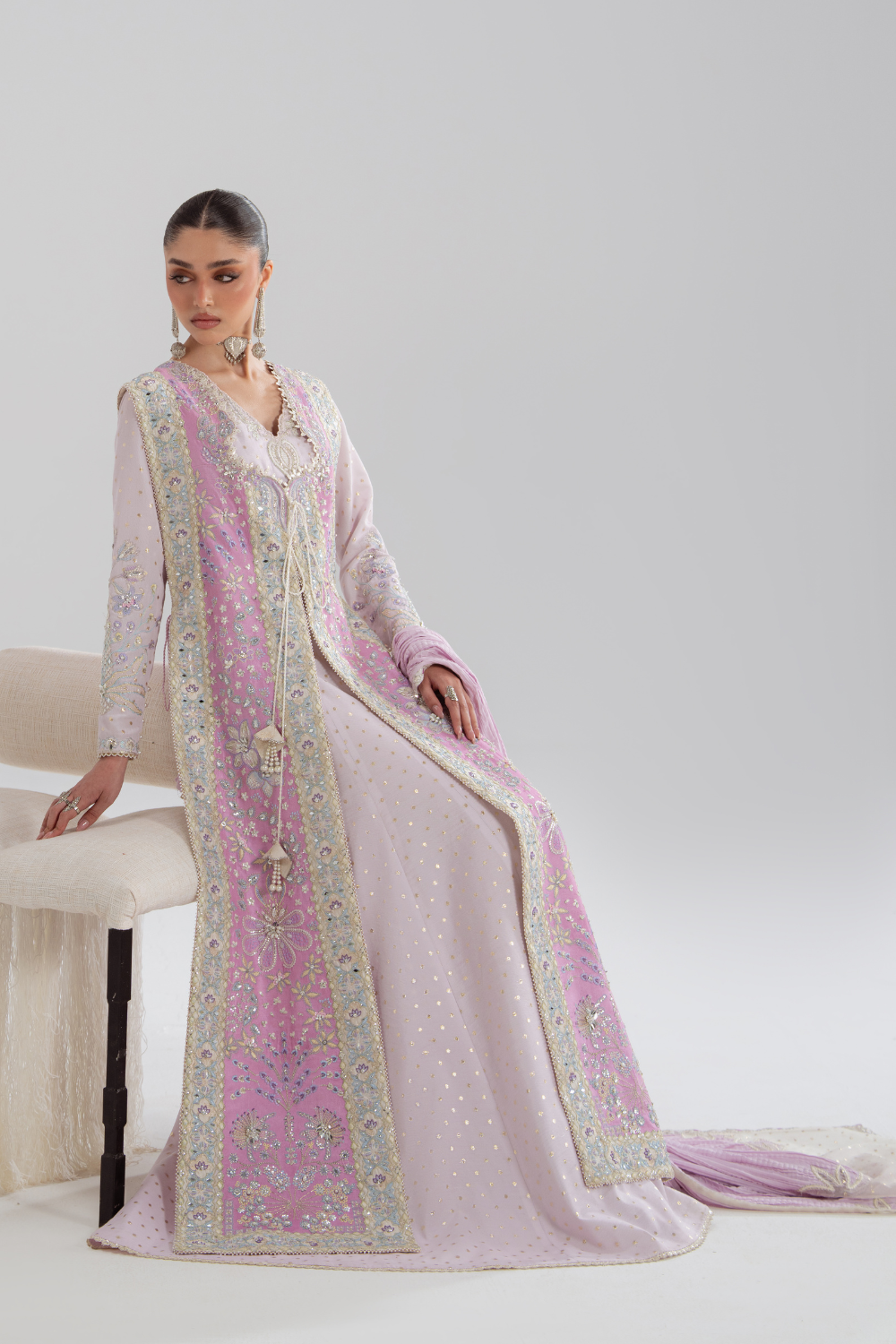 Soraya Zareen jacquard silk pishwas with crushed raw silk dupatta