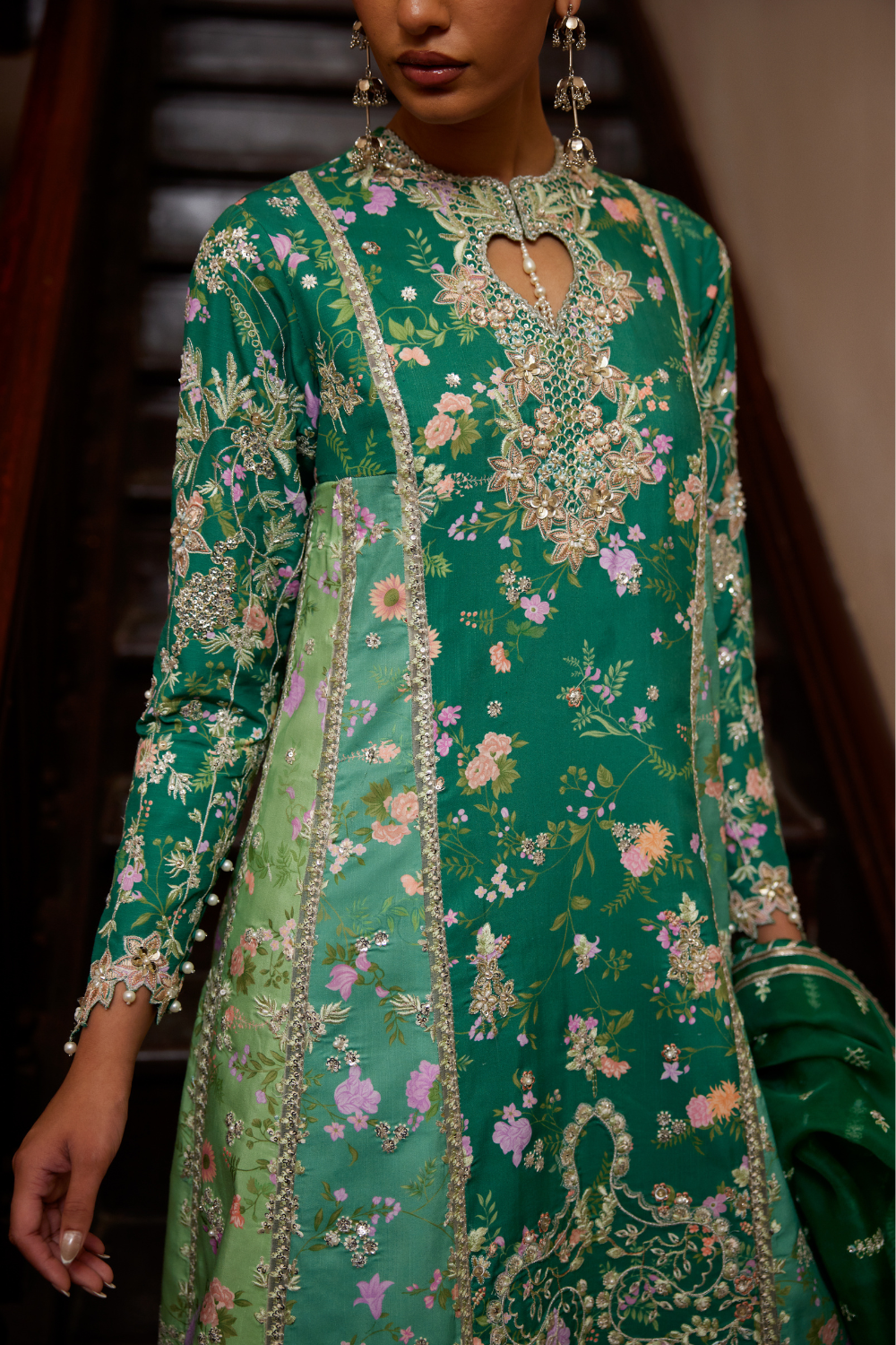 Soraya Sorelle with organza dupatta and crushed raw silk pants
