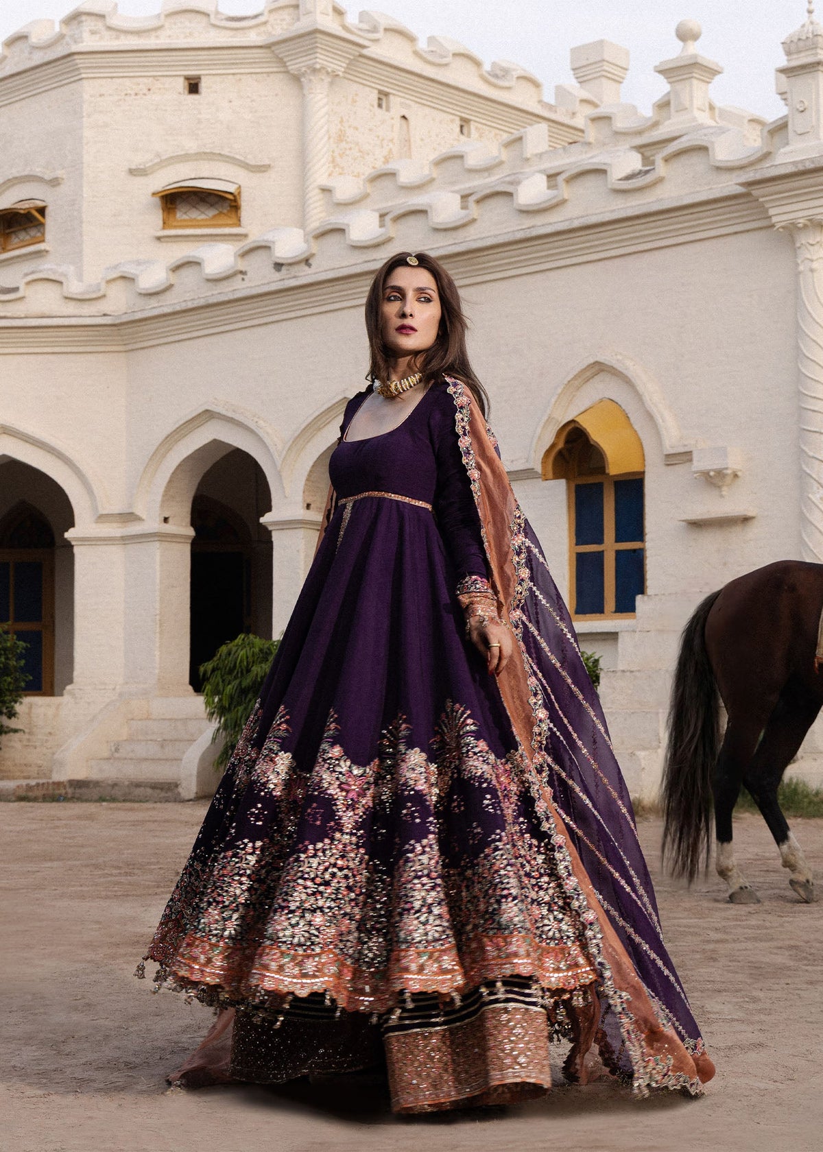 Hussain Rehar Shabnam plum front-open embroidered pashwas